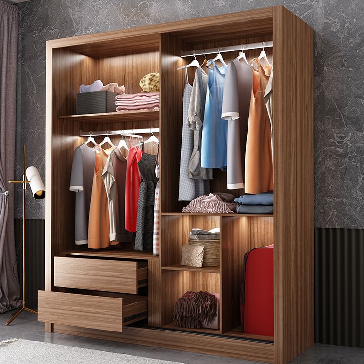 Brown Wardrobe Closet Engineered Wood Storage Cabinet for Bedroom