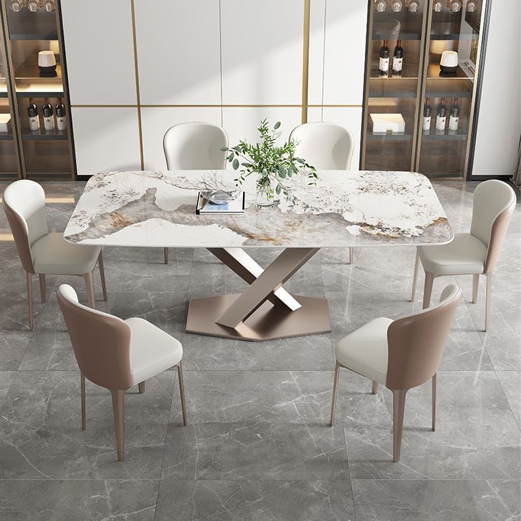 Metal Traditional Luxury Rectangular Dining Table Sintered Stone Table with Pedestal Clearhalo ' dining_table' 'Dining Tables & Seating' 'Dining Tables' 'furn' 'furn_dining_table' 'Furniture' 'furniture_dining_table' 'Kitchen & Dining Furniture' 'kitchen&dining_furn' 'kitchen' 'kitchen_dining_table' 1200x1200_18324132-b8fd-434b-81e3-db0e63de9583