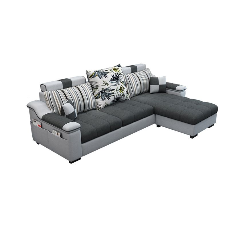 Dark Gray Pillow Top Arm Sectional Upholstered Cushions Back Sofa and Chaise Clearhalo 'furn' 'furn_sectionals' 'Furniture' 'furniture_sectionals' 'kitchen' 'kitchen_sectionals' 'Living Room Furniture' 'Sectionals' 1200x1200_1832f6ed-ab48-4649-acf8-172453c2d4b0