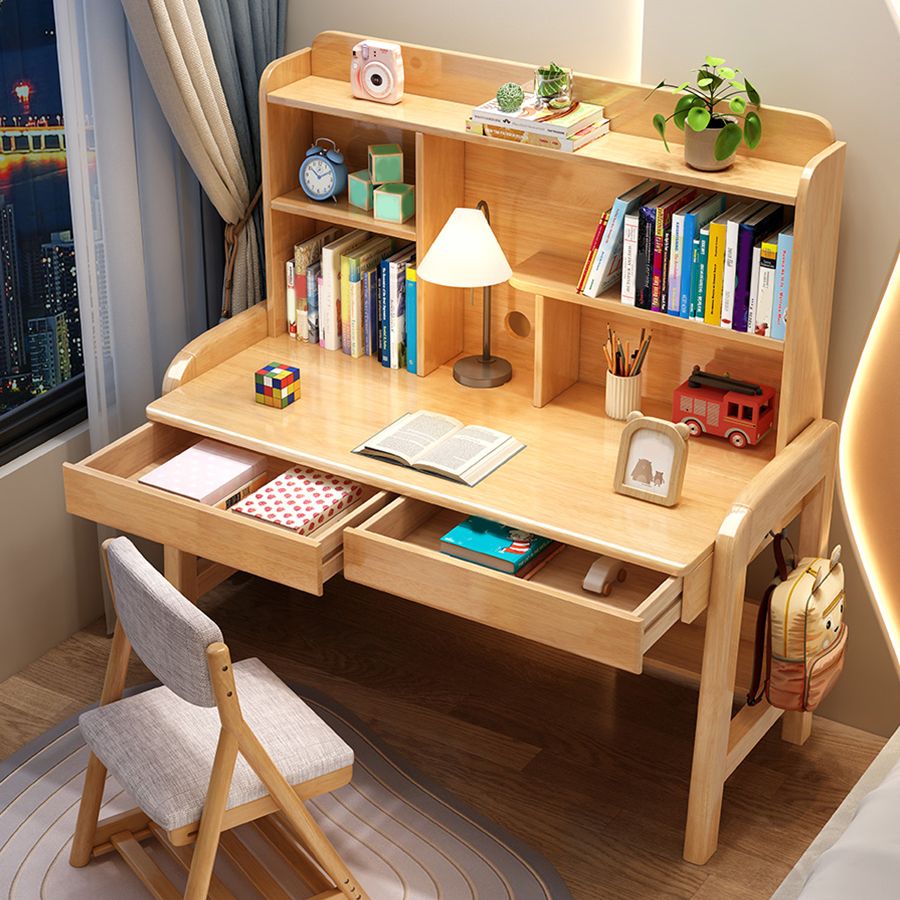棚付きのソリッドウッド調整可能な高さのライティングデスク長方形のオフィスデスク