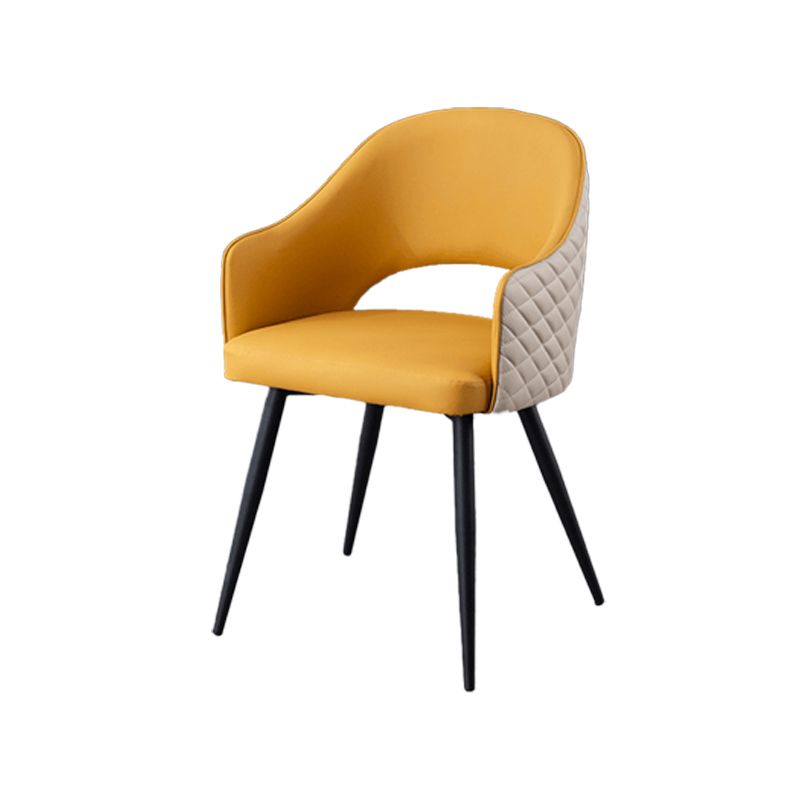 Upholstered Arm Chair Industrial Faux Leather Indoor Dining Chair with Metal Legs