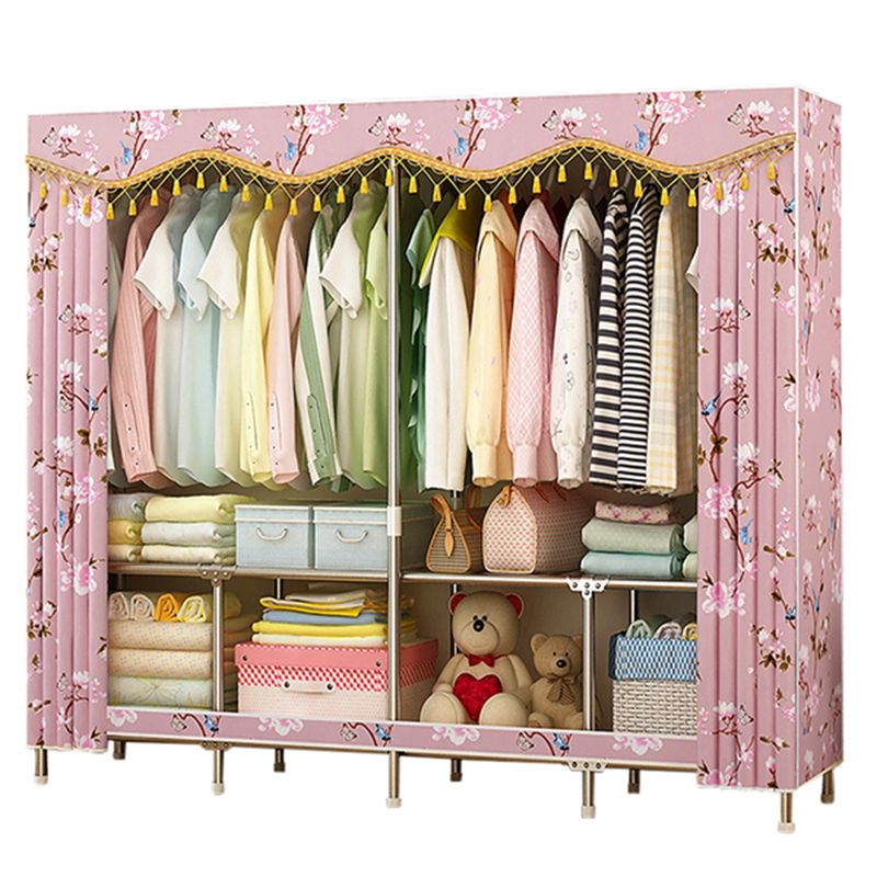 Contemporary Folding Wardrobe Cabinet Metal Frame Wardrobe with Shelves Clearhalo 'Armoires & Wardrobes' 'armoires_wardrobes' 'Bedroom Furniture' 'furn' 'furn_armoires_wardrobes' 'Furniture' 1200x1200_1844c9af-319b-49f2-b85a-0ff17355b12c