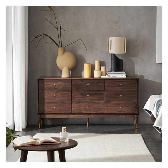 Rectangular Rubberwood Chest Mid-Century Modern Accent Chest with 9 Drawers Clearhalo 'Cabinets & Chests' 'cabinets_chests' 'furn' 'furn_cabinets_chests' 'Furniture' 'Living Room Furniture' 1200x1200_184dcd64-9582-4f6d-96e2-34ff0c51a733