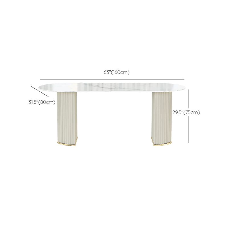 Eetkamertafel met witte basis, stenen tafel in moderne stijl voor de keuken