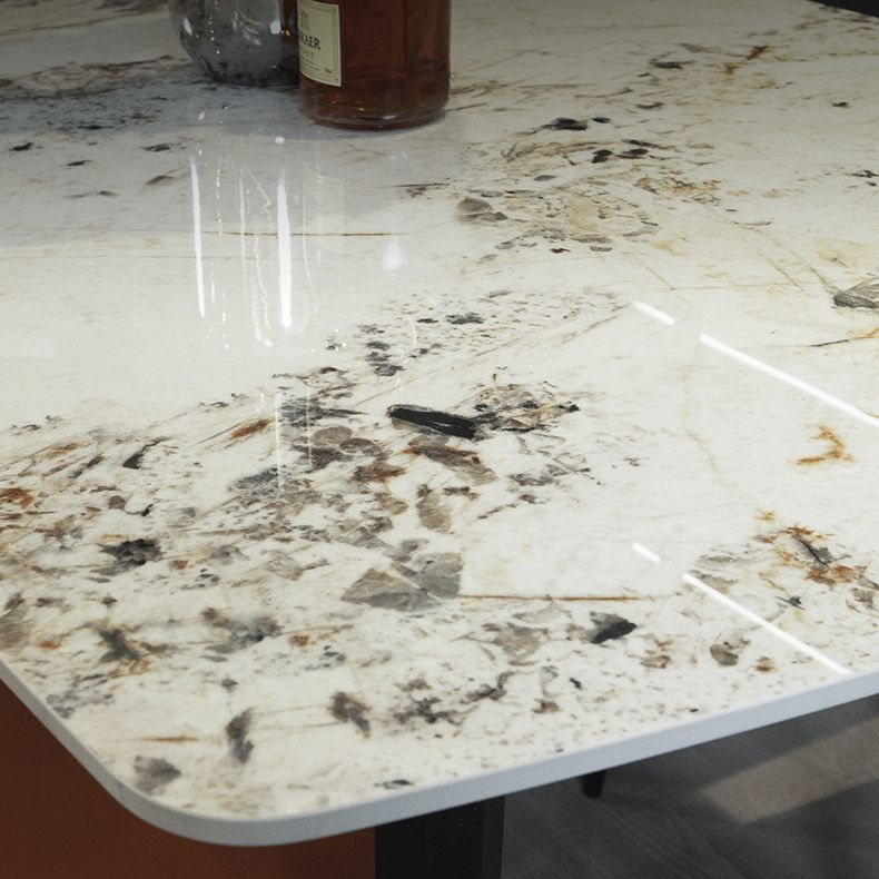 Rectangle Stone Top Dining Table Contemporary Dining Table with 4 Legs in Black Clearhalo 'Dining Tables & Seating' 'Dining Tables' 'dining_table' 'furn' 'furn_dining_table' 'Furniture' 'furniture_dining_table' 'Kitchen & Dining Furniture' 1200x1200_18530e5f-c38e-4ac1-a73e-63d20894e6d5