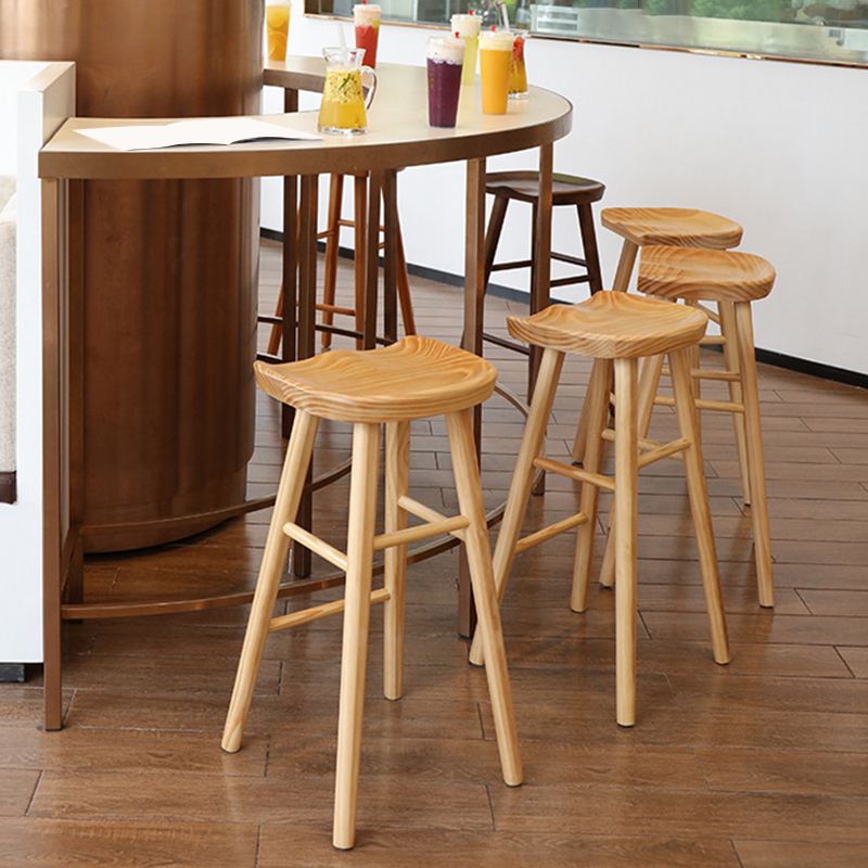 Modern Backless Armless Counter Stool Pine Wood Cafe Bar Stool with Pedal