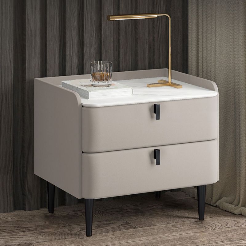 Luxe stenen top nachtkastje 18,5 "lange lederen nachttafel met laden