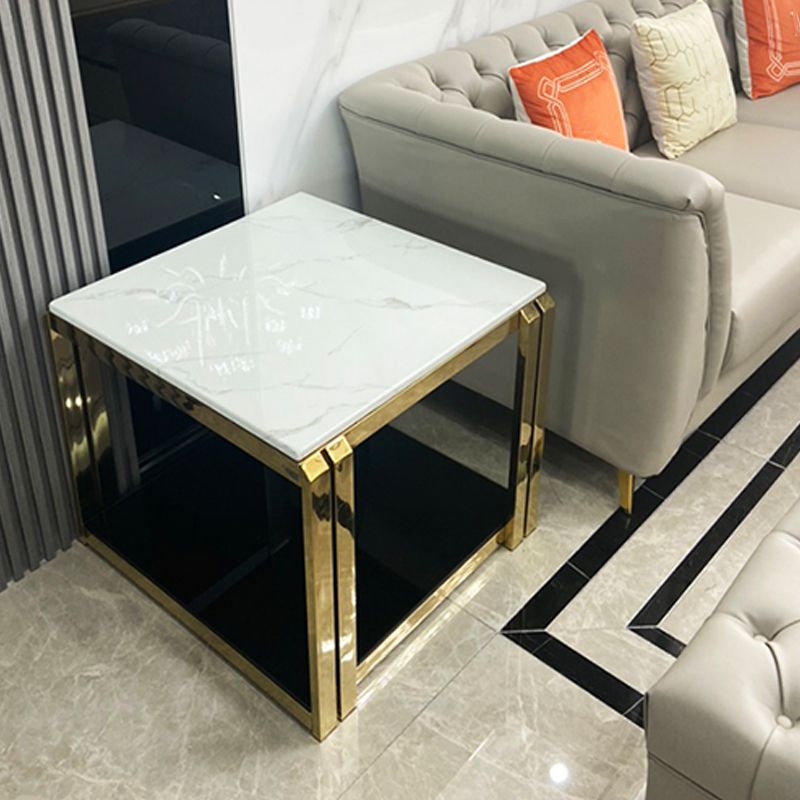 Tabella di estremità del blocco quadrata in acciaio inossidabile moderno tavolo da tavolo angolare in marmo laterale