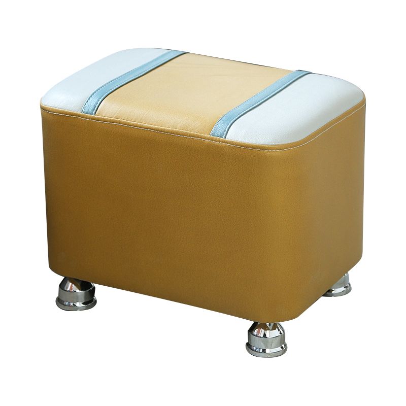 Contemporary Standard Faux Leather Upholstered Patchwork Rectangle Ottoman Indoor