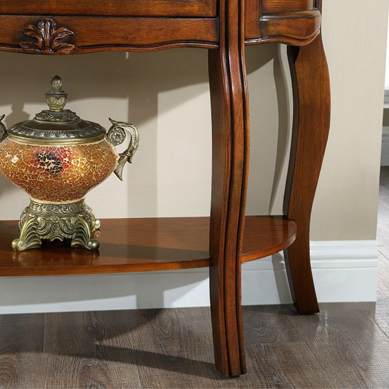 14 inch Wide Console Table Mid-Century Modern Half Moon Wood Accent Table