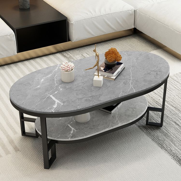 Oval Slate Top Coffee Table Iron 4 Legs Cocktail Table with Shelf Clearhalo 'Coffee & Accent Tables' 'Coffee Tables' 'coffee_tables' 'furn' 'furn_coffee_tables' 'Furniture' 'Living Room Furniture' 1200x1200_185e054a-3845-4e10-87d8-b91e41143191