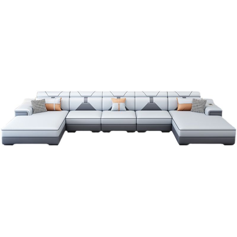 Modern U Faux Leather Sofa with Chaise Recessed Arm Sofa -71.26" D