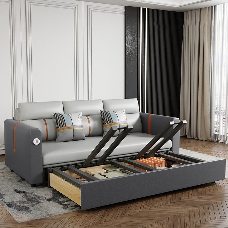 Divano convertibile di divano in pelle finta con braccio quadrato in grigio