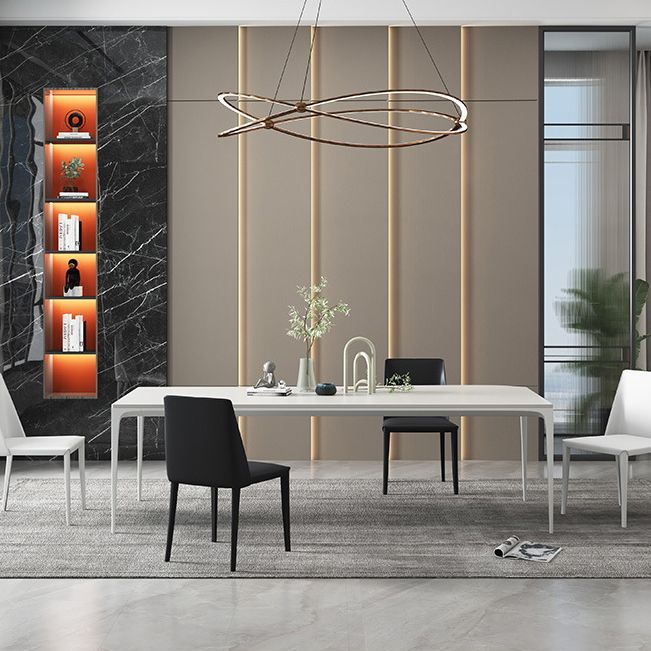 Modern Rectangle Dining Table Sintered Stone Top 4 Metal Legs Dining Room Table Clearhalo 'Dining Tables & Seating' 'Dining Tables' 'dining_table' 'furn' 'furn_dining_table' 'Furniture' 'Kitchen & Dining Furniture' 1200x1200_18643620-28f7-429a-8a71-1277506a7bd2