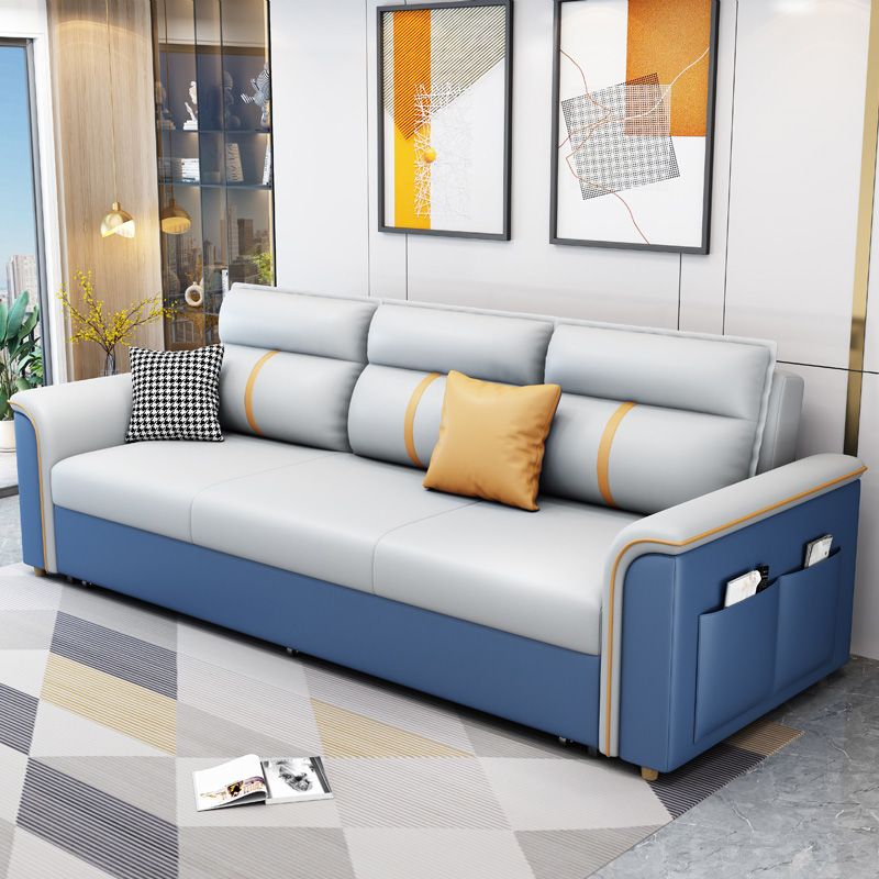Contemporary Sleeper Sofa in Blue with Storage and Pillow Top Arms Clearhalo 'furn' 'furn_futons' 'Furniture' 'Futons & Daybeds' 'Futons' 'Living Room Furniture' 1200x1200_1867dc51-abde-4ace-b7ab-881618efc7d5