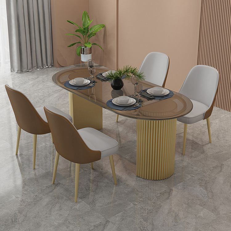 Modern Style Dining Table Oval Double Pedestal Dining Table for Home Clearhalo ' dining_table' 'Dining Tables & Seating' 'Dining Tables' 'furn' 'furn_dining_table' 'Furniture' 'furniture_dining_table' 'Kitchen & Dining Furniture' 'kitchen&dining_furn' 'kitchen' 'kitchen_dining_table' 1200x1200_18706e46-21b2-4525-81d2-2fcf2af240a1