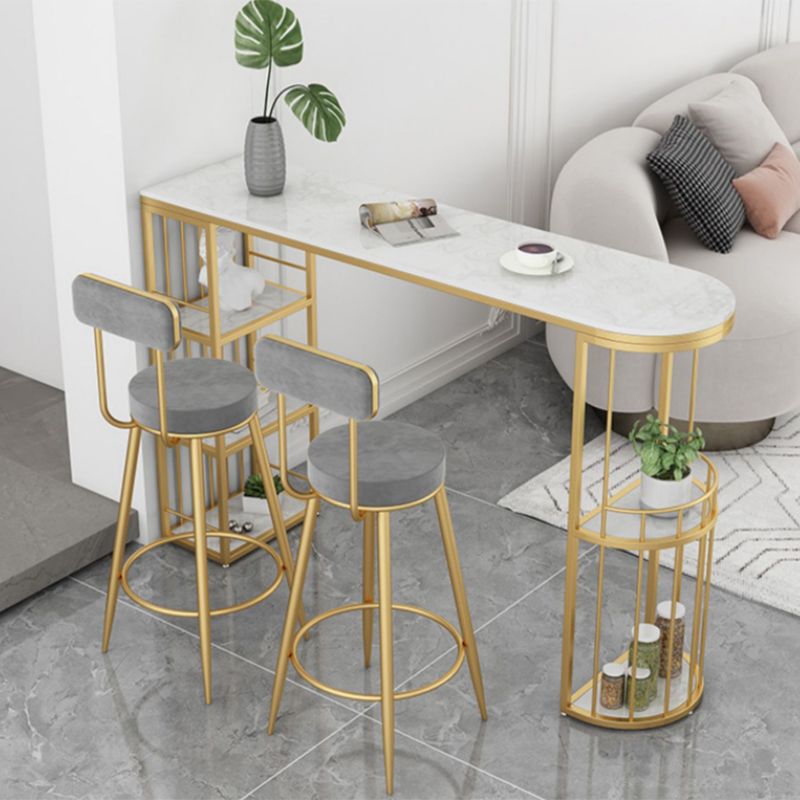 Industrial Free Form Bar Height Table Stone and Iron Bar Table with Storages
