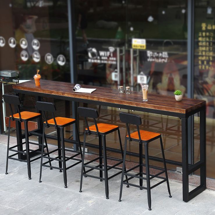 Dark Brown Modern Style Bar Table in Solid Wood and Metal Balcony Bar Table Clearhalo 'Bar Furniture' 'Bar Tables' 'bar_tables' 'furn' 'furn_bar_tables' 'Furniture' 'furniture_bar_tables' 'Kitchen & Dining Furniture' 1200x1200_187186ff-af15-4cb5-b589-75fa5e255073