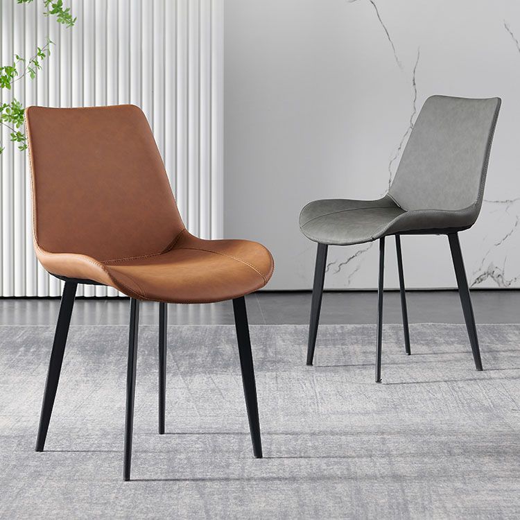 Contemporary Style Leather Dining Chairs Solid Back Armless Side Chairs (Set of 2) Clearhalo ' kitchen&dining_furn' 'Dining Chairs' 'Dining Tables & Seating' 'dining_chair' 'furn' 'furn_dining_chair' 'Furniture' 'furniture_dining_chair' 'Kitchen & Dining Furniture' 'kitchen' 1200x1200_1874cea5-e60d-4770-89ae-e9435e9816f9