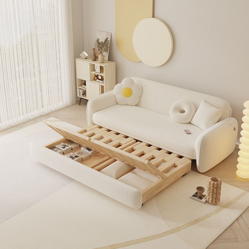 Divano per dormiente futon in lana bianca glam con deposito in legno massiccio