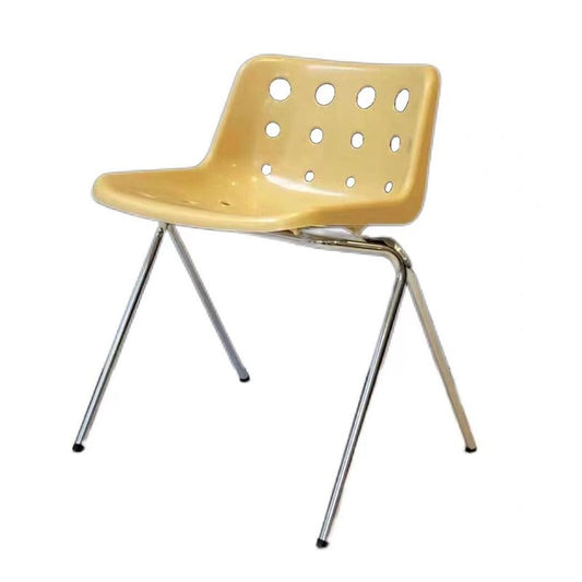 Silla lateral de plástico apilamiento de estilo moderno silla de brazo trasero abierto con piernas cromadas