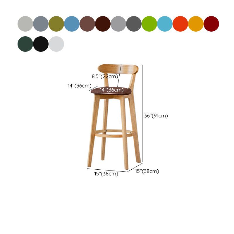 Nordic Solid Wood Bar Stools Upholstered Indoor Bar Stool with Natural Base Clearhalo 'Bar Furniture' 'Bar Stools' 'bar_stools' 'furn' 'furn_bar_stools' 'Furniture' 'Kitchen & Dining Furniture' 1200x1200_18790124-48cf-4d99-aecb-dfeffb4eb6fd