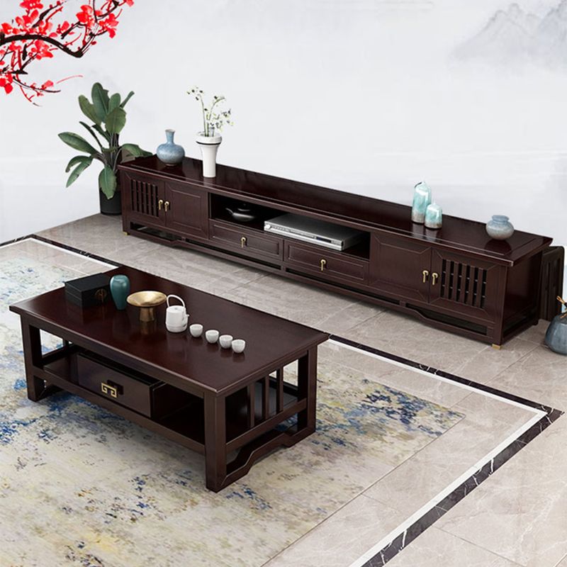 Traditional TV Media Stand Open Shelving Rubberwood TV Stand Console with Drawers Clearhalo 'furn' 'furn_tv_stands_entertainment_centers' 'Furniture' 'Living Room Furniture' 'TV Stands & Entertainment Centers' 'TV Stands & Media Storage Furniture' 'tv_stands_entertainment_centers' 1200x1200_187b2e12-f95b-49df-bfbd-4e9755a0ab22