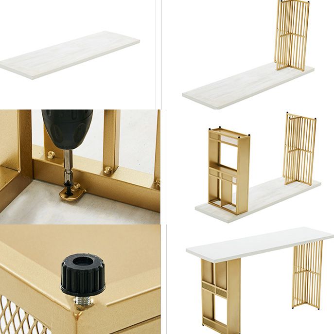Glam Wood Bar Table with Rectangle Table Top Gold Double Pedestal Table - 42" H Clearhalo 'Bar Furniture' 'Bar Tables' 'bar_tables' 'furn' 'furn_bar_tables' 'Furniture' 'furniture_bar_tables' 'Kitchen & Dining Furniture' 1200x1200_187eb048-bb15-4023-86e9-5a187067196e