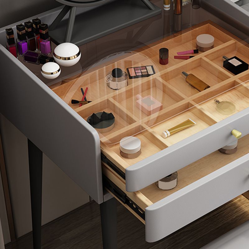 Modern Glass Top Makeup Vanity Table in Gray with Storage Drawers Clearhalo 'Bedroom Furniture' 'furn' 'furn_makeup_vanities' 'Furniture' 'Makeup Vanities' 'makeup_vanities' 1200x1200_188854d6-8ee2-4507-b32f-25a849e01767