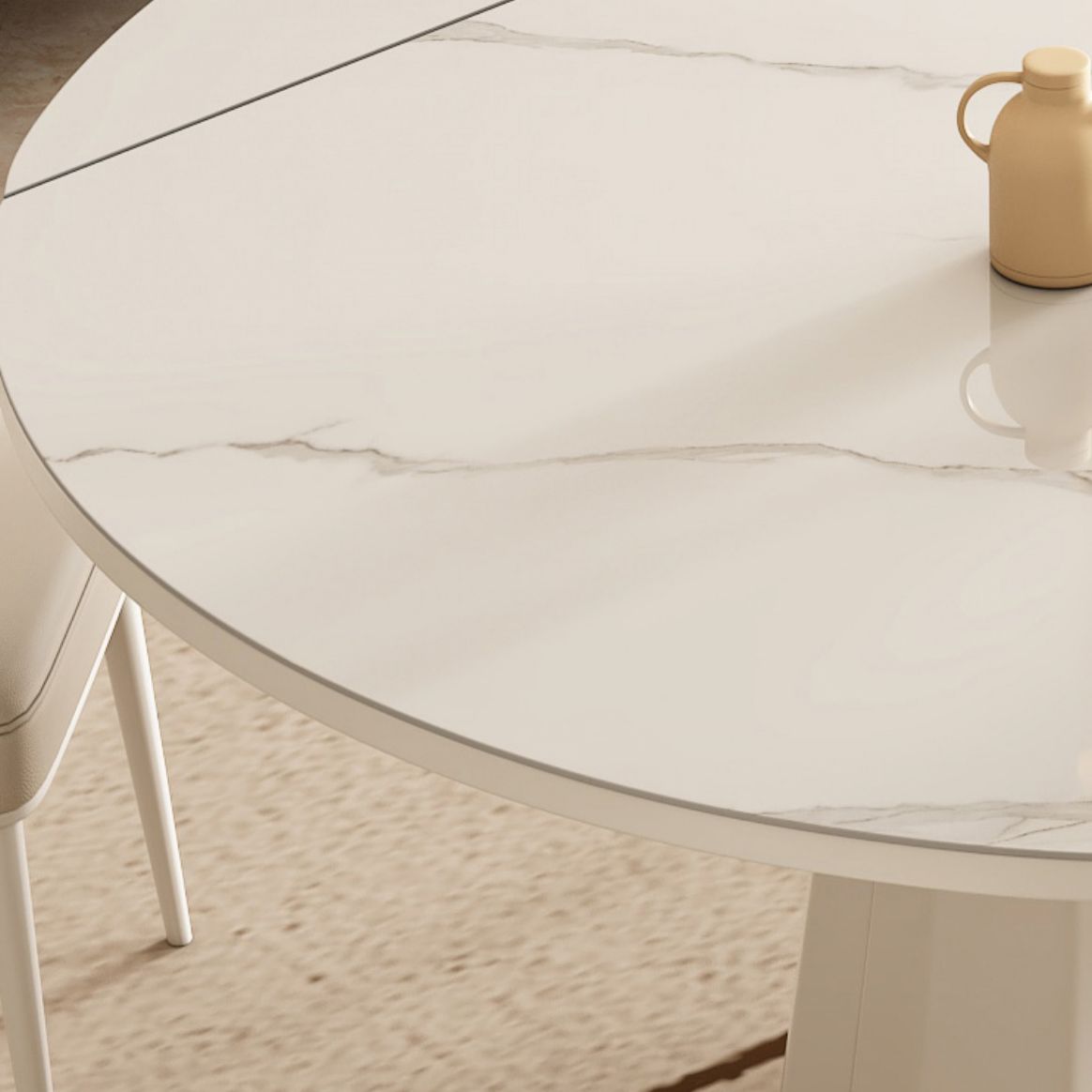 Wit Modern Uitbreidbare stenen eettafel met dubbele druppelblad