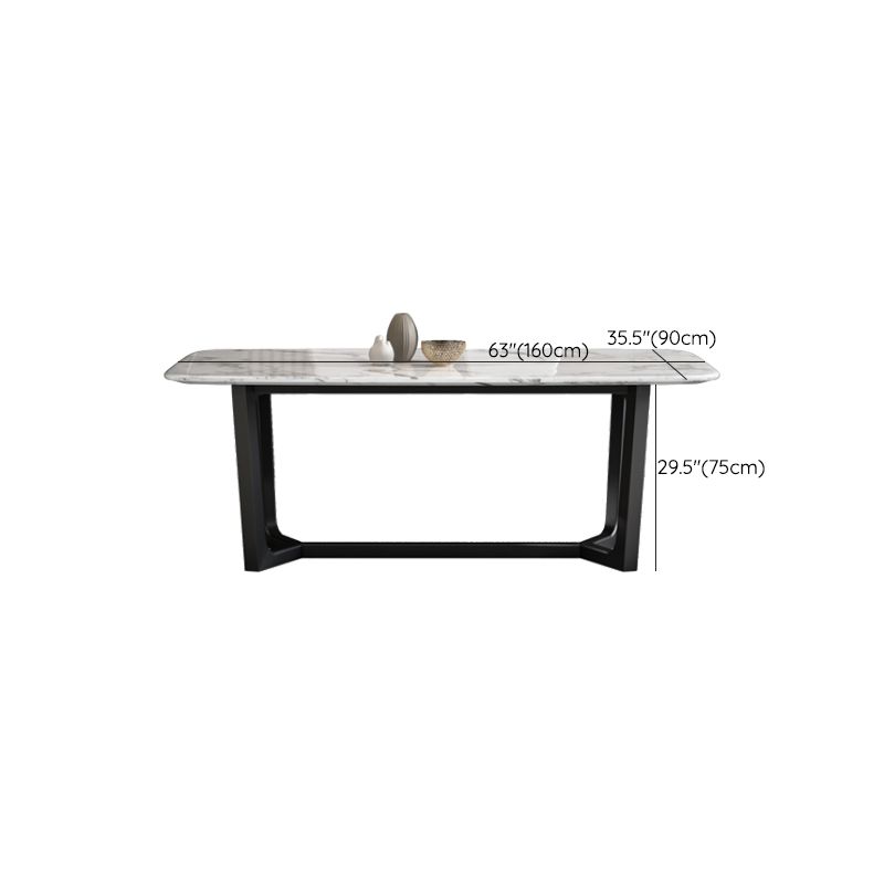 Table de dîner fixe en marbre rectangulaire de style simplicité avec base à tréteaux