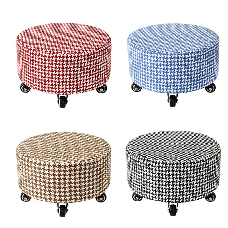 Cotton Blend Ottoman Houndstooth Pattern Fade Resistant Round Ottoman with Wheels Clearhalo 'furn' 'furn_ottomans_poufs' 'Furniture' 'Living Room Furniture' 'Ottomans & Poufs' 'ottomans_poufs' 1200x1200_189352a2-91a0-431a-a06c-a08302afb72f