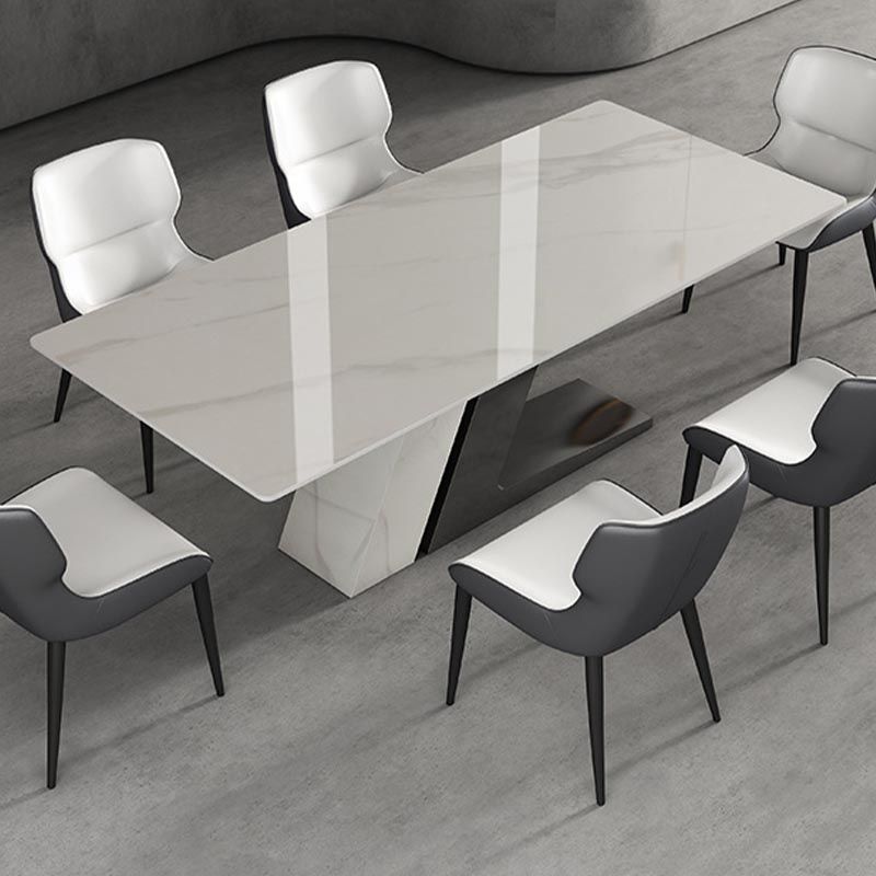 Stone Rectangle Dining Table Contemporary Dining Table with Pedestal Base