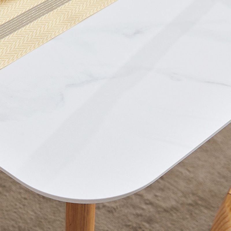 Contemporary Style Rectangle Table Sintered Stone Table with Wood Legs for Kitchen