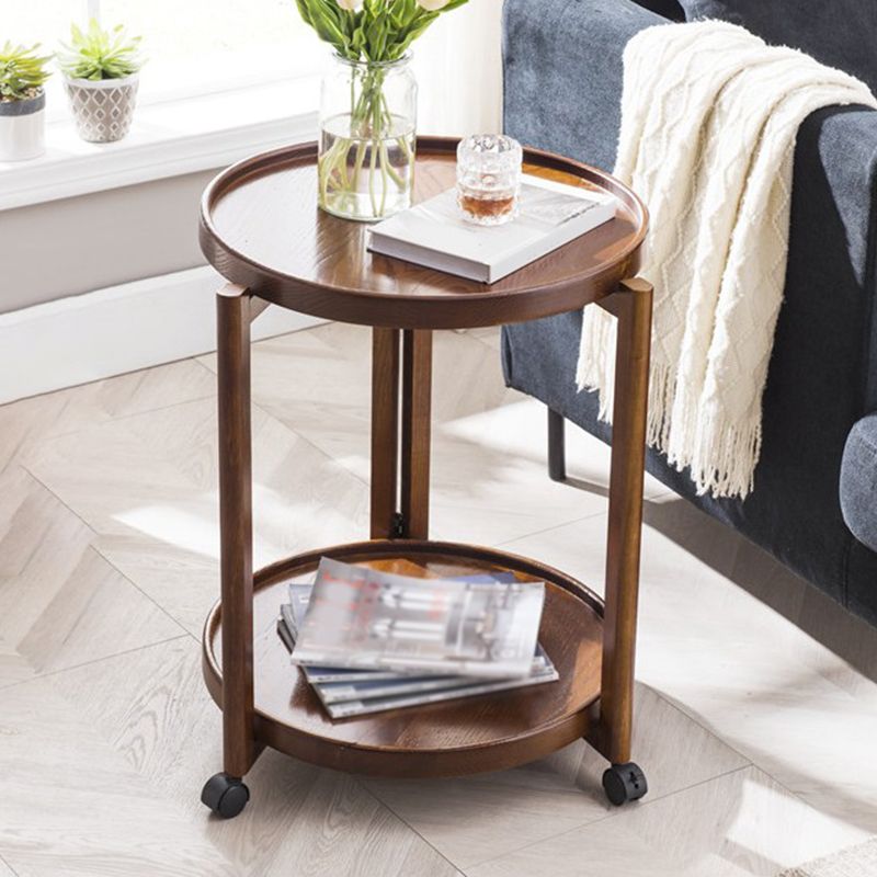 Tavolo da parte superiore del vassoio rotondo scandinavo Tavolino in legno 3 gambe con scaffale