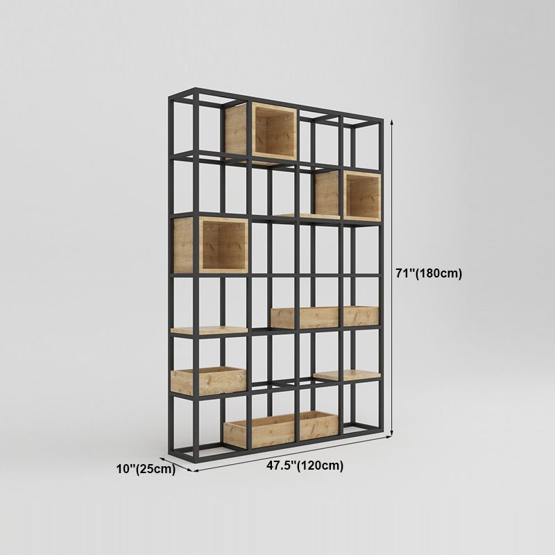 Modern Open Etagere Bookshelf with Black Iron Frame Pine Wood Shelf Clearhalo 'Bookcases' 'Furniture' 'furniture_bookcases' 'kitchen' 'kitchen_bookcases' 'Living Room Furniture' 'Office Furniture' 1200x1200_18991cf1-386b-49b6-af06-0ce70c86f336