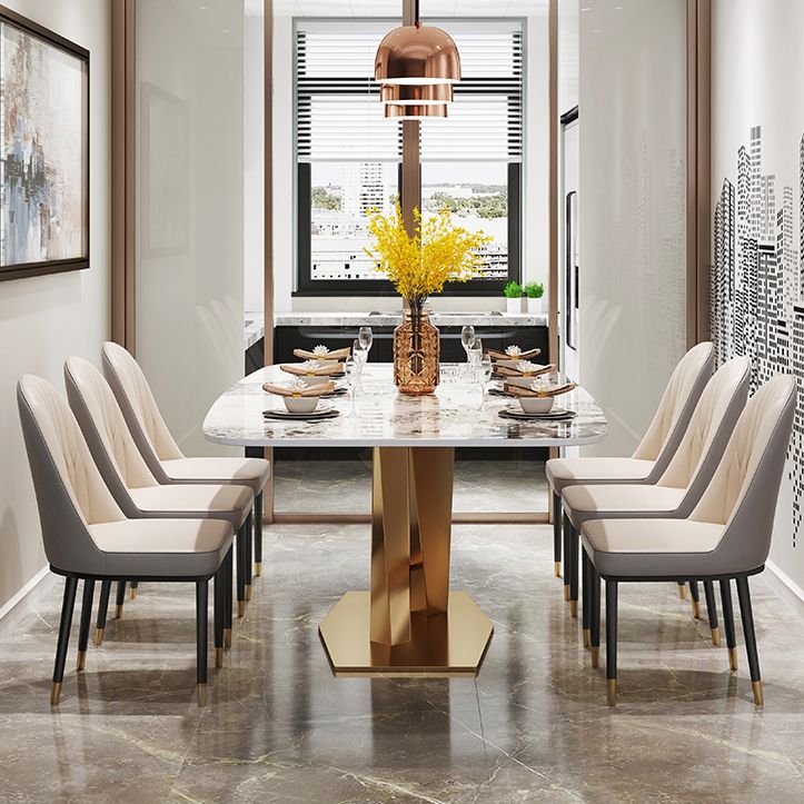 Metal Traditional Luxury Rectangle Dining Table Sintered Stone Top Table with Pedestal Base Clearhalo ' dining_table' 'Dining Tables & Seating' 'Dining Tables' 'furn' 'furn_dining_table' 'Furniture' 'furniture_dining_table' 'Kitchen & Dining Furniture' 'kitchen&dining_furn' 'kitchen' 'kitchen_dining_table' 1200x1200_189b4509-2c84-4e9c-893b-f180190fe7b9