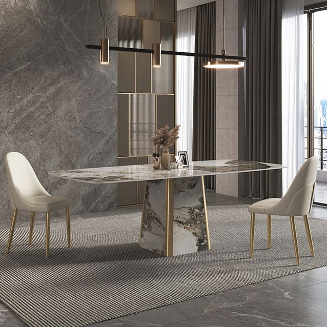 Contemporary Stone Dining Table Rectangle Table with Pedestal Base Clearhalo 'Dining Tables & Seating' 'Dining Tables' 'dining_table' 'furn' 'furn_dining_table' 'Furniture' 'Kitchen & Dining Furniture' 1200x1200_189c9e69-39d1-43fc-91ee-1d679b99d33a