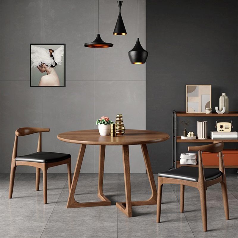 木製の椅子付きラウンドダイネットセット1/2/3/5 PCS茶色の木製ダイニングセット