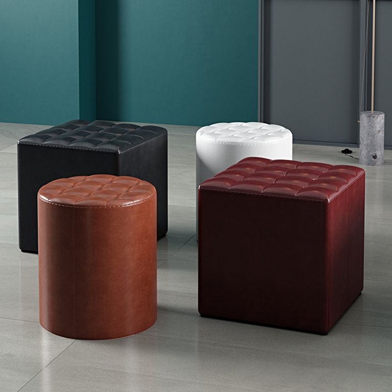 Simplicity Plain Ottoman Stool Water Resistant Genuine Leather Chair Ottoman