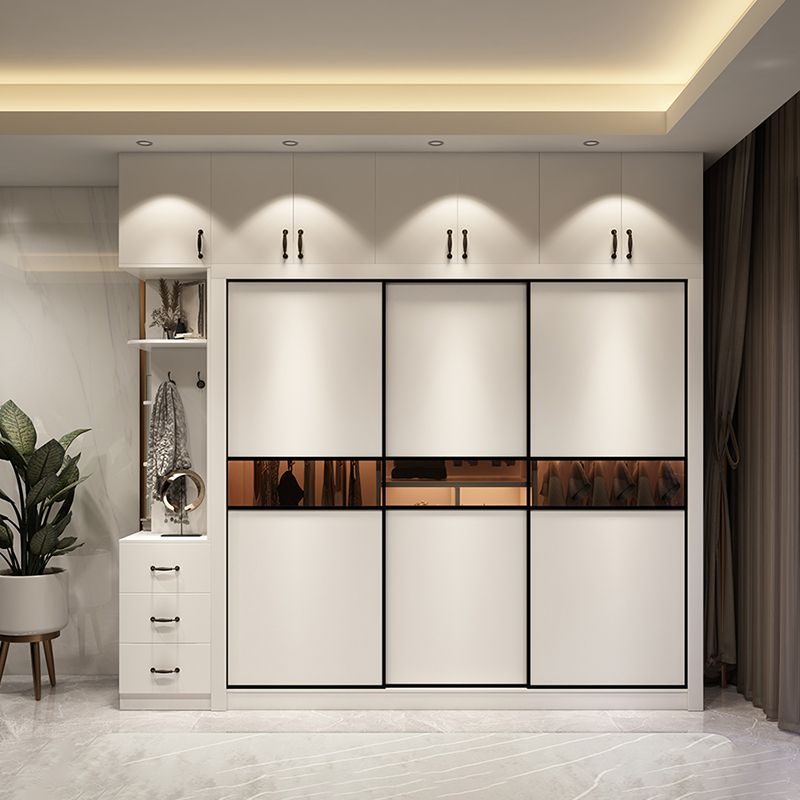 Engineered Wood Wardrobe Cabinet White Modern Wardrobe with Drawer Clearhalo 'Armoires & Wardrobes' 'armoires_wardrobes' 'Bedroom Furniture' 'furn' 'furn_armoires_wardrobes' 'Furniture' 1200x1200_18aa8d98-d77e-4732-8558-66ef83adba24