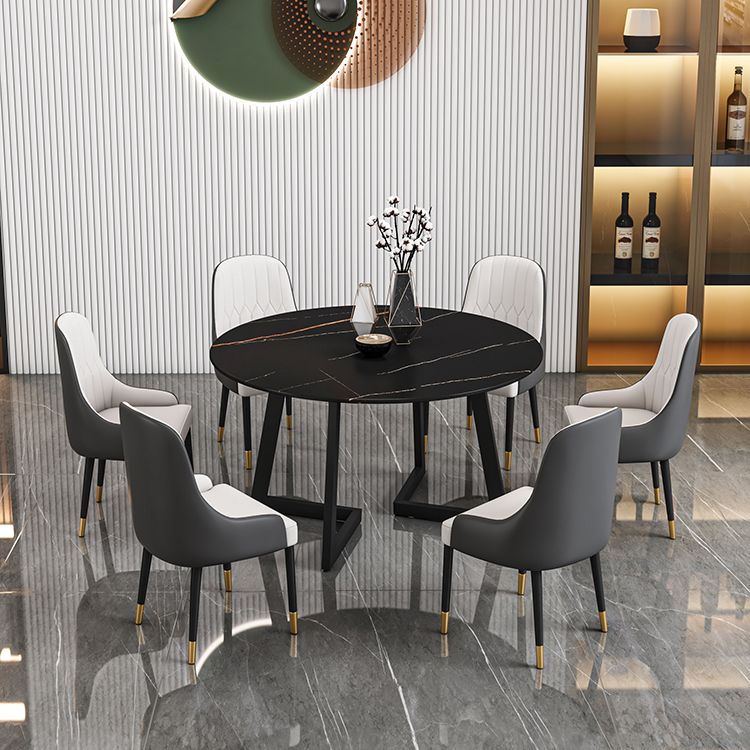 Glam Round Sintered Stone Dining Table Standard Kitchen Dining Table with Double Pedestal Base Clearhalo ' dining_table' 'Dining Tables & Seating' 'Dining Tables' 'furn' 'furn_dining_table' 'Furniture' 'furniture_dining_table' 'Kitchen & Dining Furniture' 'kitchen&dining_furn' 'kitchen' 'kitchen_dining_table' 1200x1200_18ad503c-e766-491d-9f07-baf5c3784f7c
