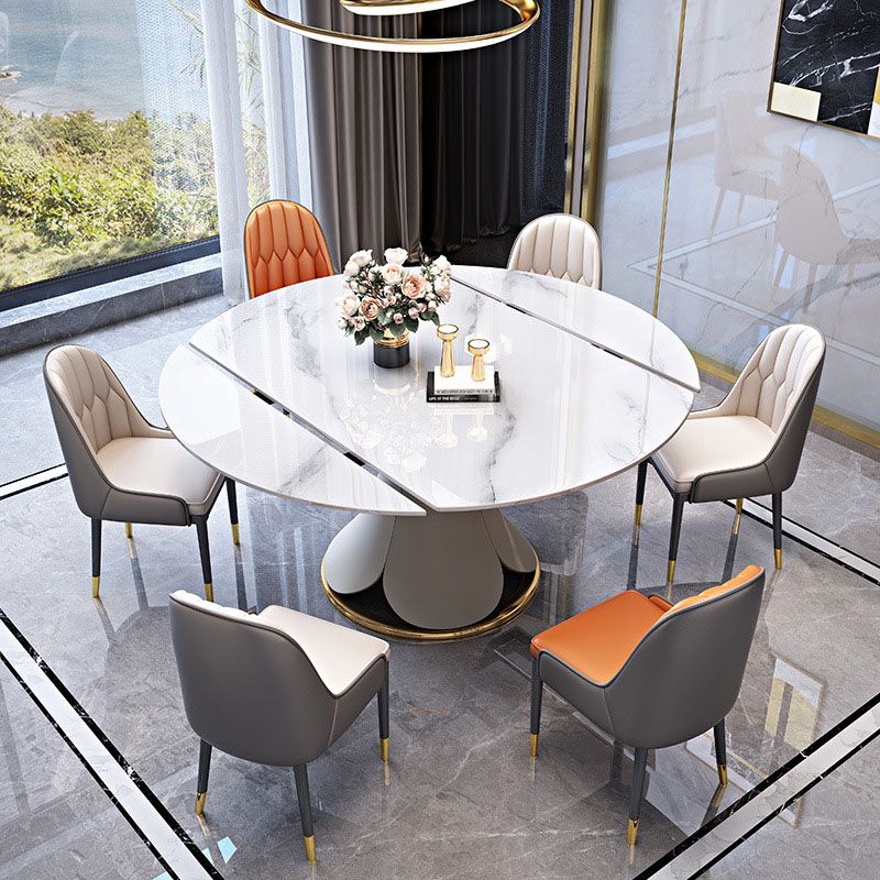 Metal Dining Table Extendable Pedestal Dining Table for Kitchen