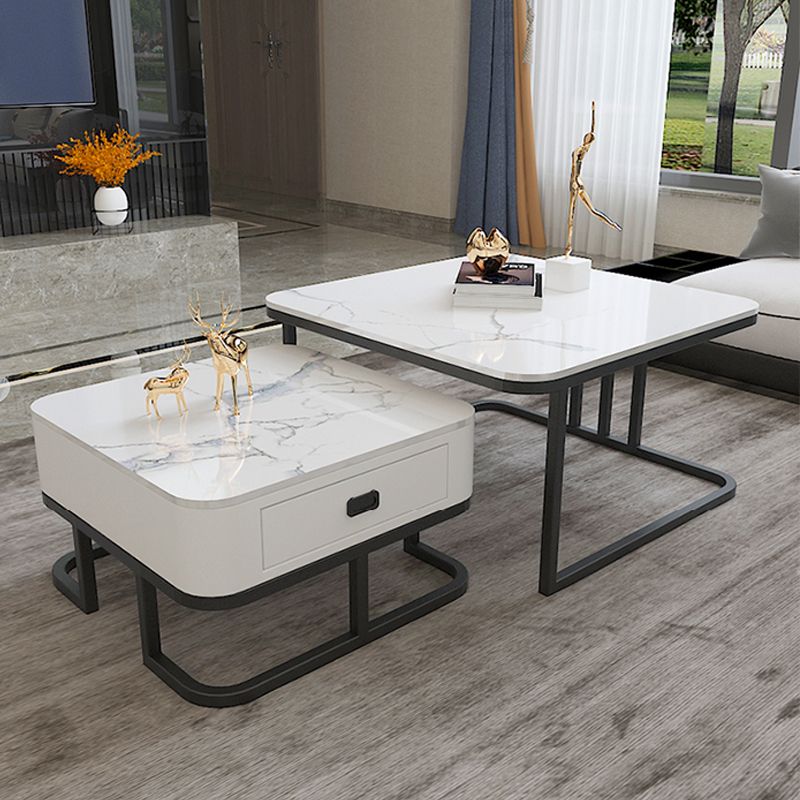 Round Slate/ Glass Coffee Table Frame 2 Nesting Cocktail Table with Storage Clearhalo 'Coffee & Accent Tables' 'Coffee Tables' 'coffee_tables' 'furn' 'furn_coffee_tables' 'Furniture' 'furniture_coffee_tables' 'Living Room Furniture' 1200x1200_18ae7a8d-9bef-4c36-a07b-646e7be36a2f