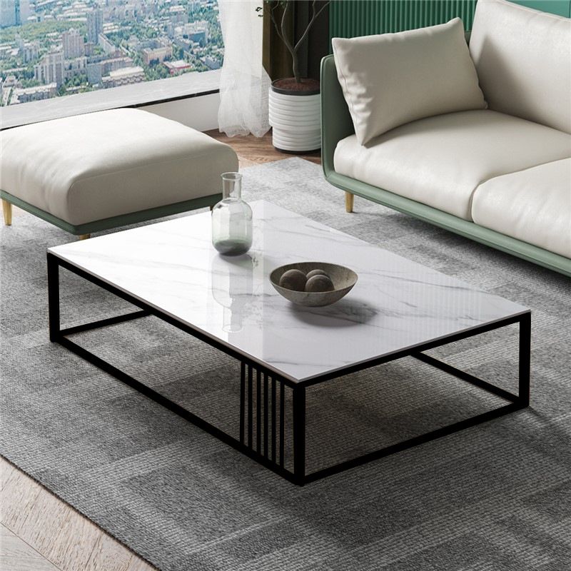 Contemporary 17.7" H Coffee Table Rectangular Stone Top Simple Cocktail Table Clearhalo 'Coffee & Accent Tables' 'Coffee Tables' 'coffee_tables' 'furn' 'furn_coffee_tables' 'Furniture' 'Living Room Furniture' 1200x1200_18aed5f2-04d4-45e2-bc32-8a8545823f40