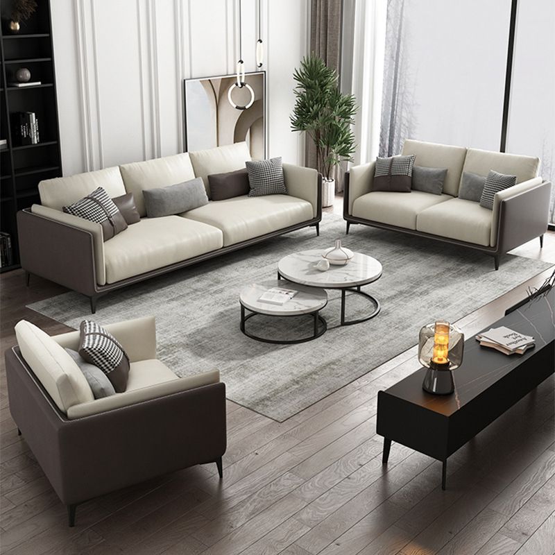 Contemporary Recessed Arm Sectional Stain-Resistant Faux Leather Sofa with Cushion Back Clearhalo 'furn' 'furn_sectionals' 'Furniture' 'furniture_sectionals' 'kitchen' 'kitchen_sectionals' 'Living Room Furniture' 'Sectionals' 1200x1200_18b24ab2-d19d-4326-aeb7-31477413bb89