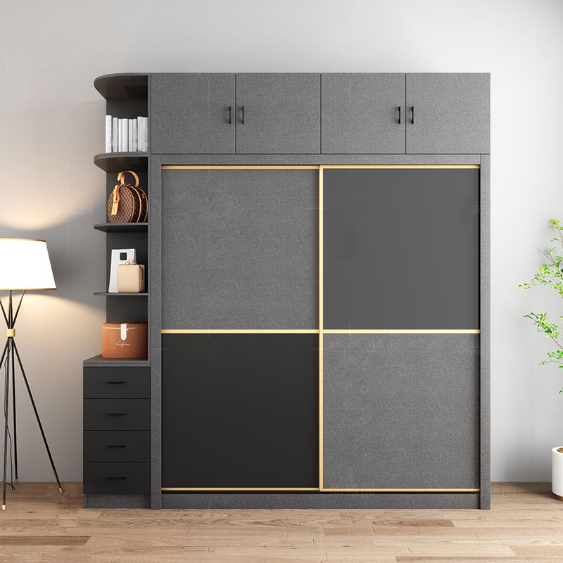 Armoire gris en bois fabriquée avec des vêtements armoire moderne avec des portes coulissantes