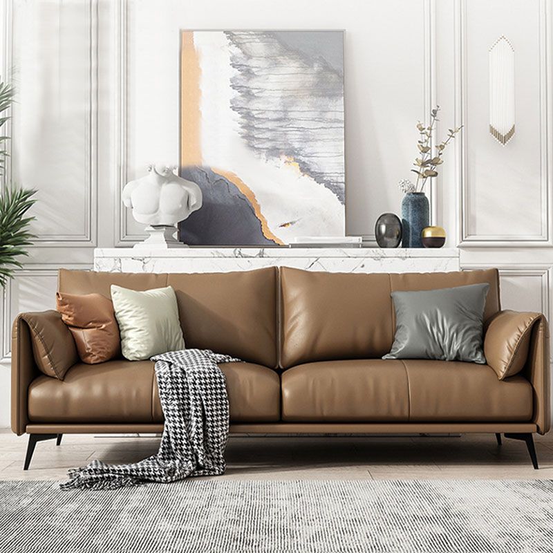 Wooden Leather/cowhide Brown Rectangular Sofa with Latex Upholstery Clearhalo 'furn' 'furn_sofas' 'Furniture' 'furniture_sofas' 'kitchen' 'kitchen_sofas' 'Living Room Furniture' 'Sofa' 'sofas' 1200x1200_18b65c9b-c607-4bc0-9dcc-d41b9e88388d