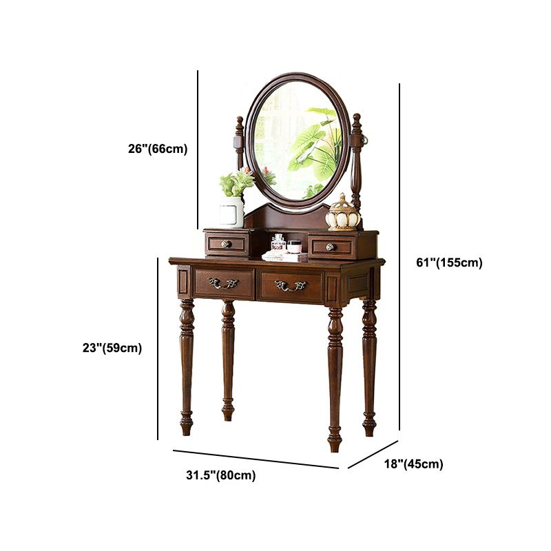 17.7"Wide Wood Makeup Vanity Set with Drawers and Mirror, Brown