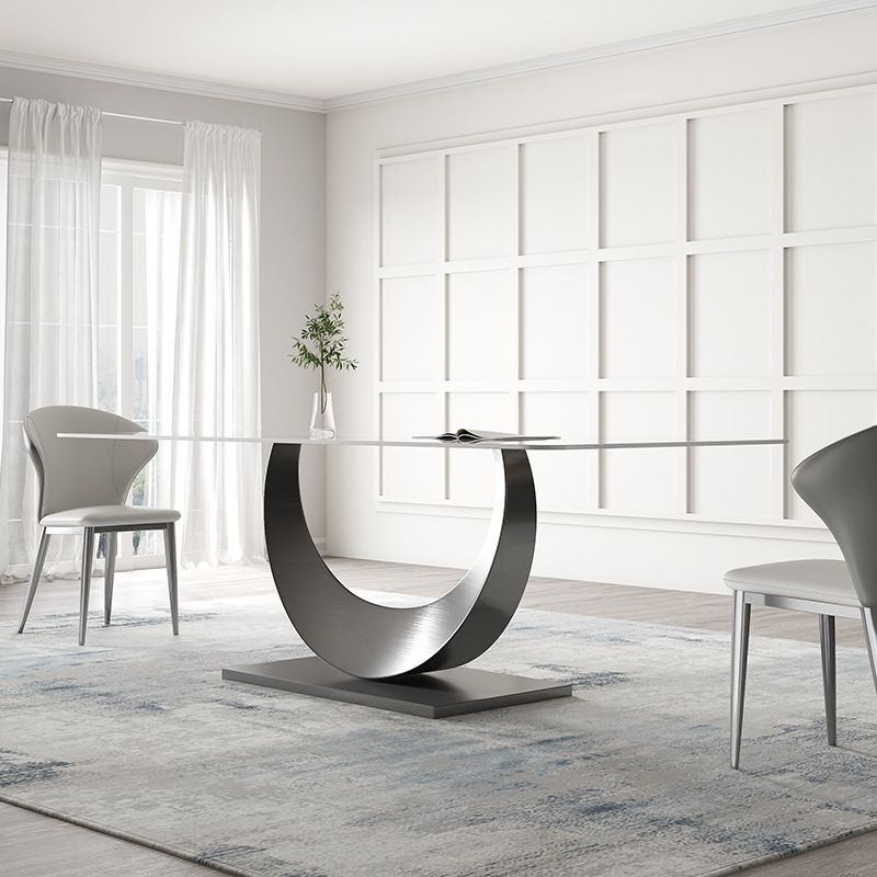 Contemporary Style Rectangle Table Sintered Stone Table with Metal Legs for Home Clearhalo 'Dining Tables & Seating' 'Dining Tables' 'dining_table' 'furn' 'furn_dining_table' 'Furniture' 'Kitchen & Dining Furniture' 1200x1200_18c1018f-190f-4d2e-acb4-08251bb97982